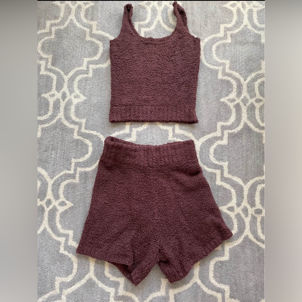 Skims Brown Fluffy Shorts and Tank Top Set Size S/M and XXS/XS
